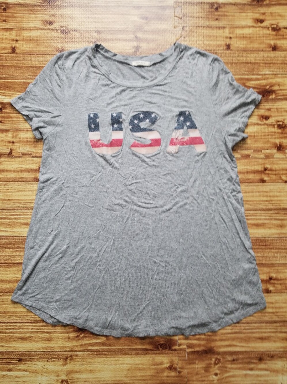 12 PM by Mon Ami USA Patriotic Graphic T-Shirt XL Gray Women's